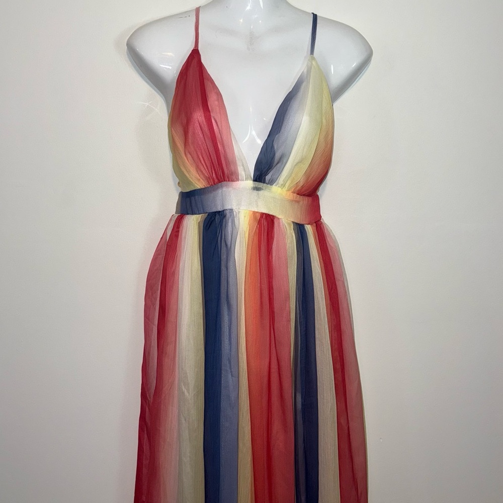 Women’s Vibrant Multicolor Striped Maxi Dress Size Small